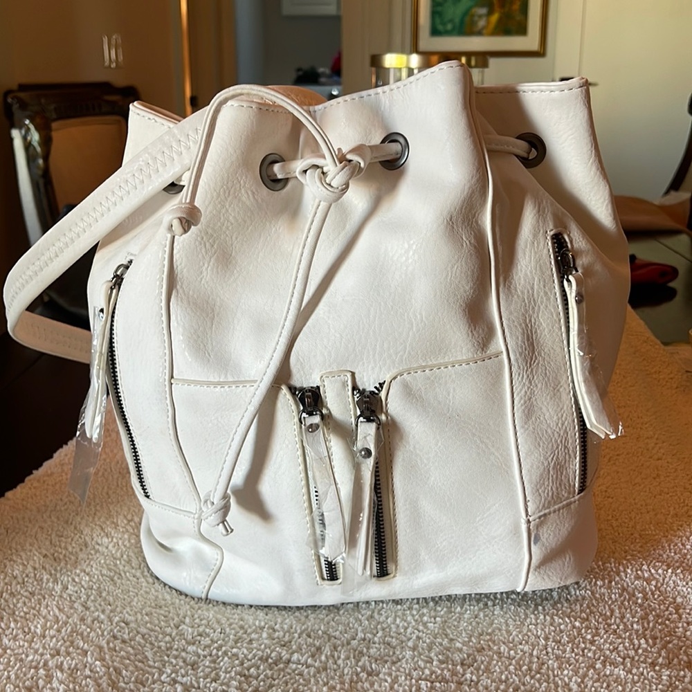 White leather backpack